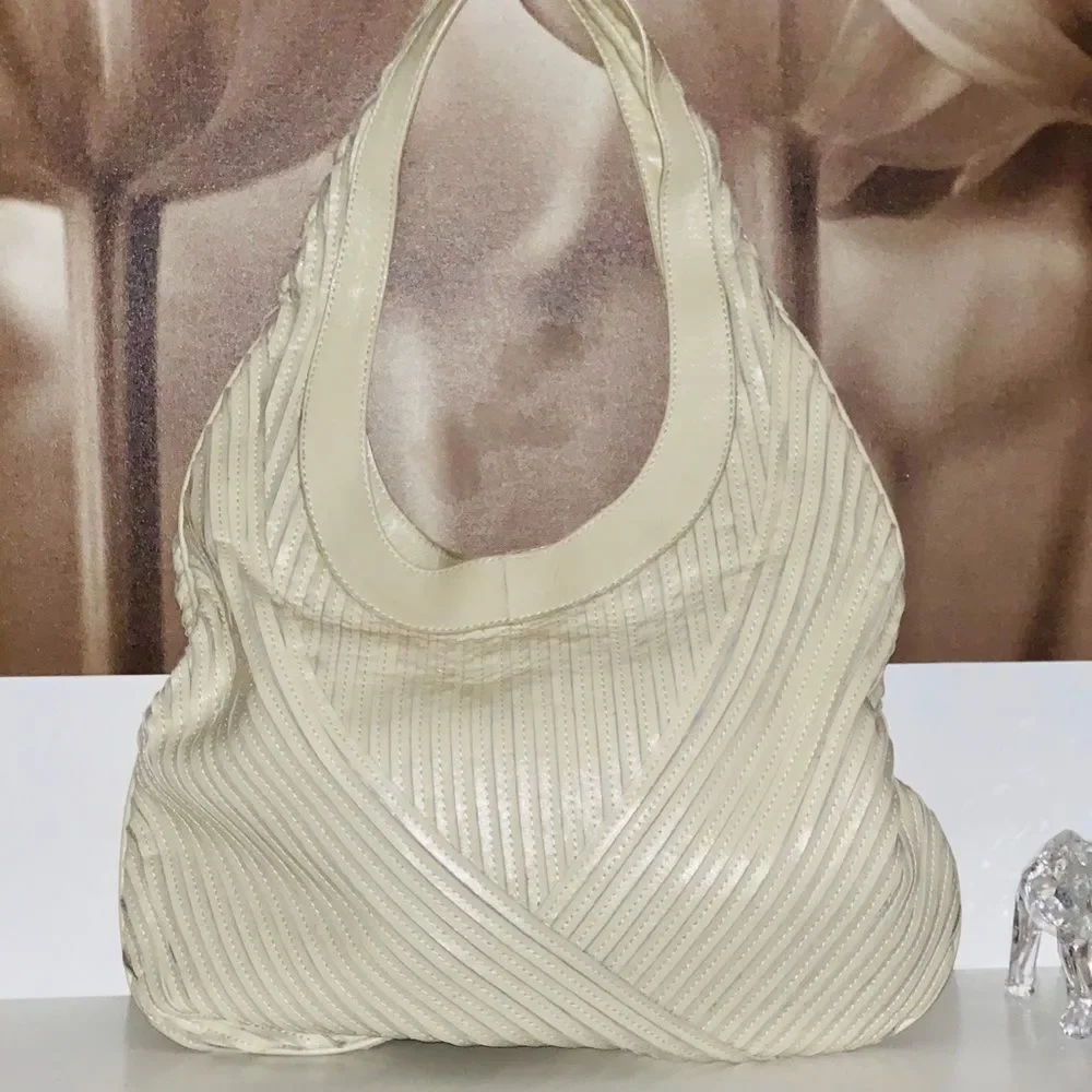 Sandra Roberts Leather Cream Hobo Bag